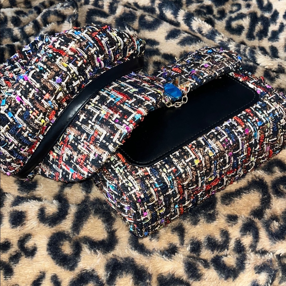 Chic Multicolor Tweed Purse and Hat Combo